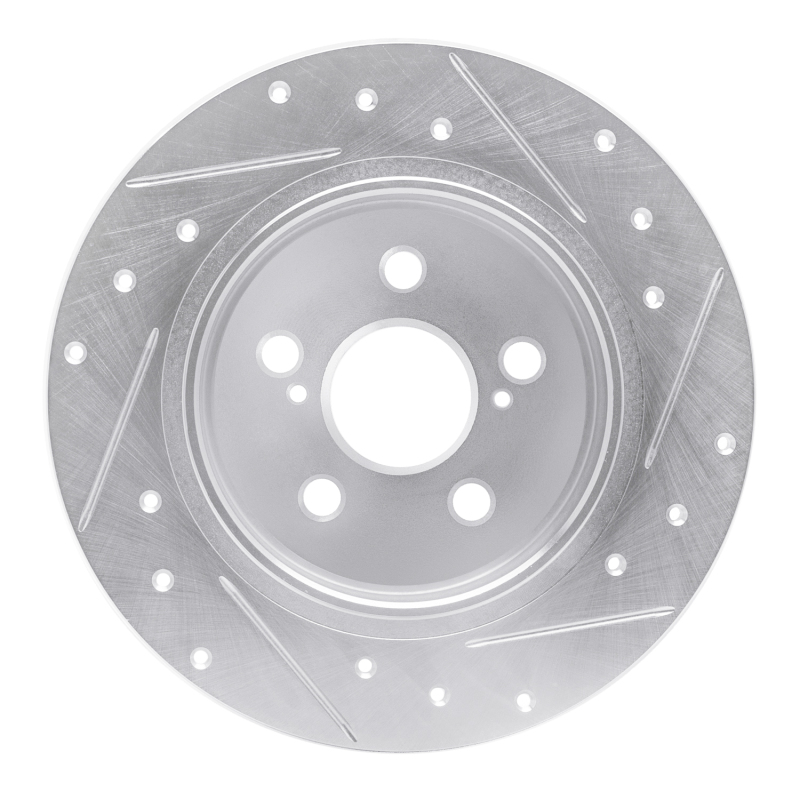 Toyota Corolla Brake Rotor (1) - Rear Left - R1 Concepts - Drilled & Slotted - Silver - `09-`15